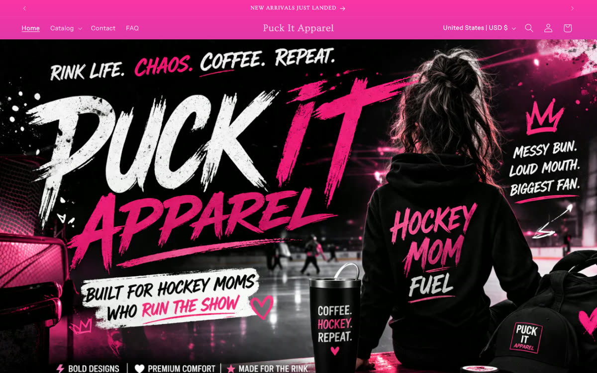 Puck It Apparel online store homepage